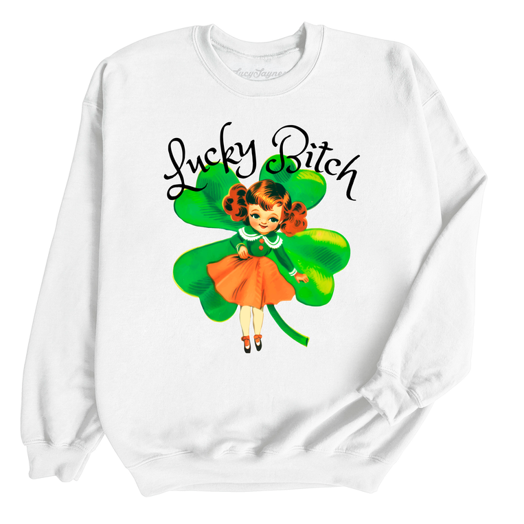 Lucky Bitch Graphic Sweatshirt - White