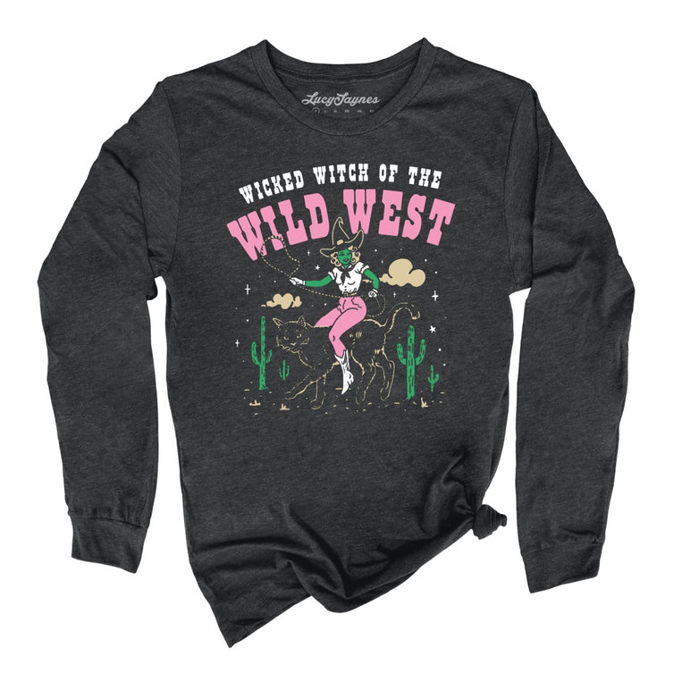 Wicked Witch Of The Wild West Graphic Long Sleeve Tee - Dark Grey Heather