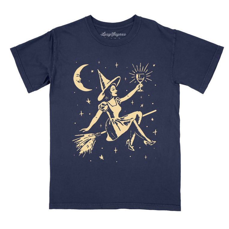 Witchy Wine Comfort Colors Graphic Tee - True Navy