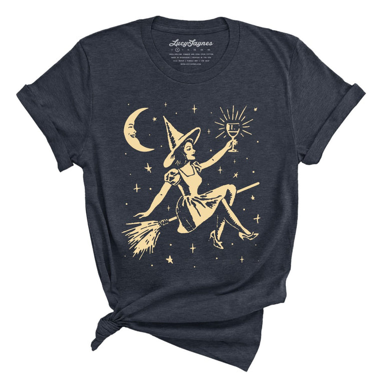 Witchy Wine Graphic Tee - Heather Midnight Navy