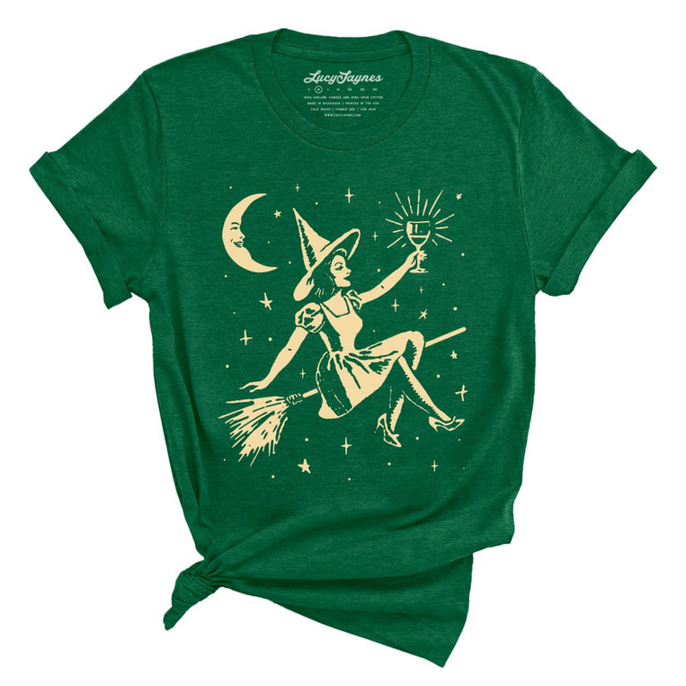Witchy Wine Graphic Tee - Heather Grass Green