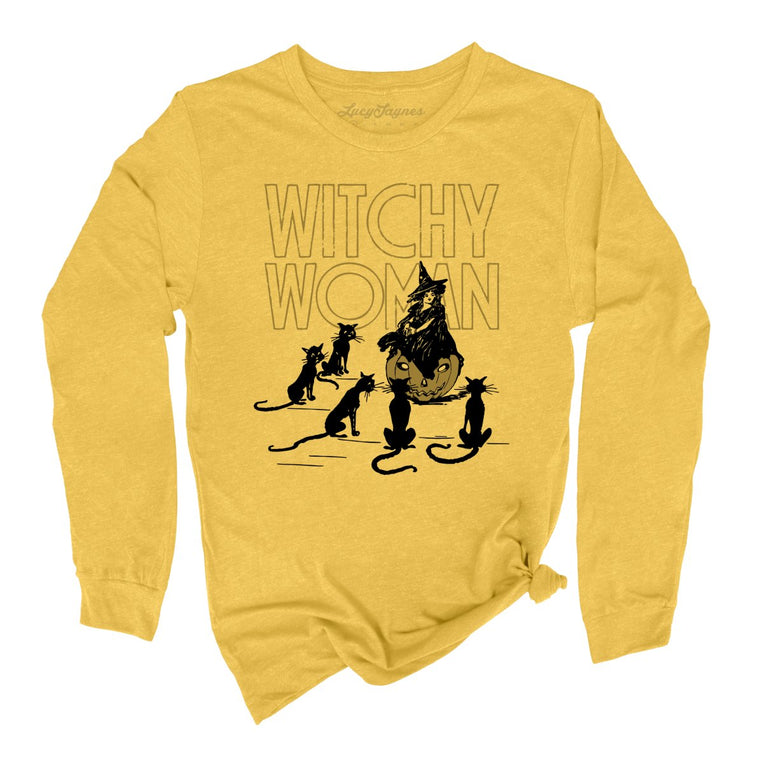 Witchy Woman Graphic Long Sleeve Tee - Heather Yellow Gold