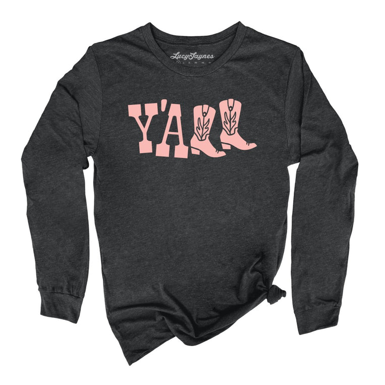 Y'all Boots Graphic Long Sleeve Tee - Dark Grey Heather