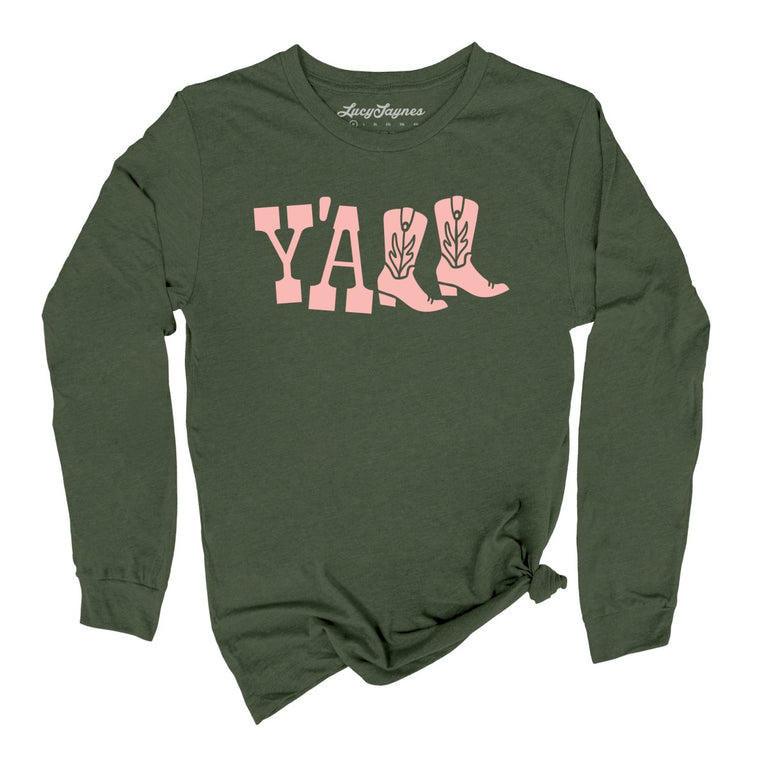Y'all Boots Graphic Long Sleeve Tee - Military Green