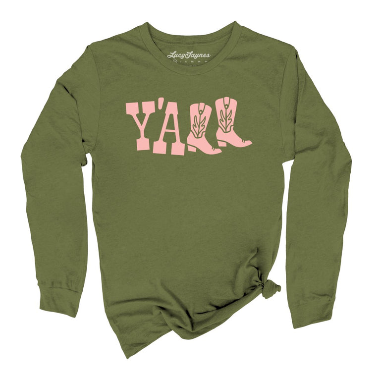 Y'all Boots Graphic Long Sleeve Tee - Olive