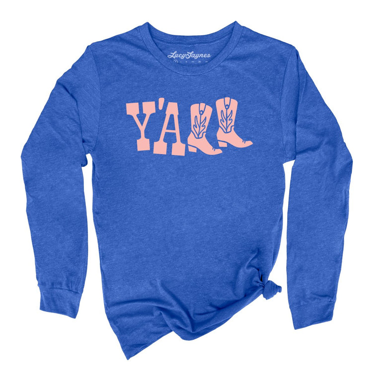 Y'all Boots Graphic Long Sleeve Tee - Heather True Royal
