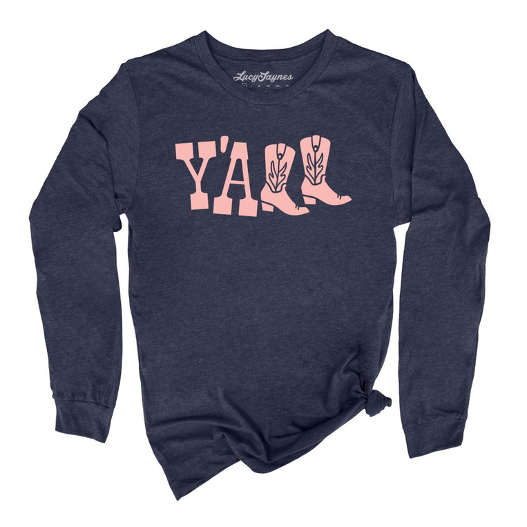 Y'all Boots Graphic Long Sleeve Tee - Heather Navy