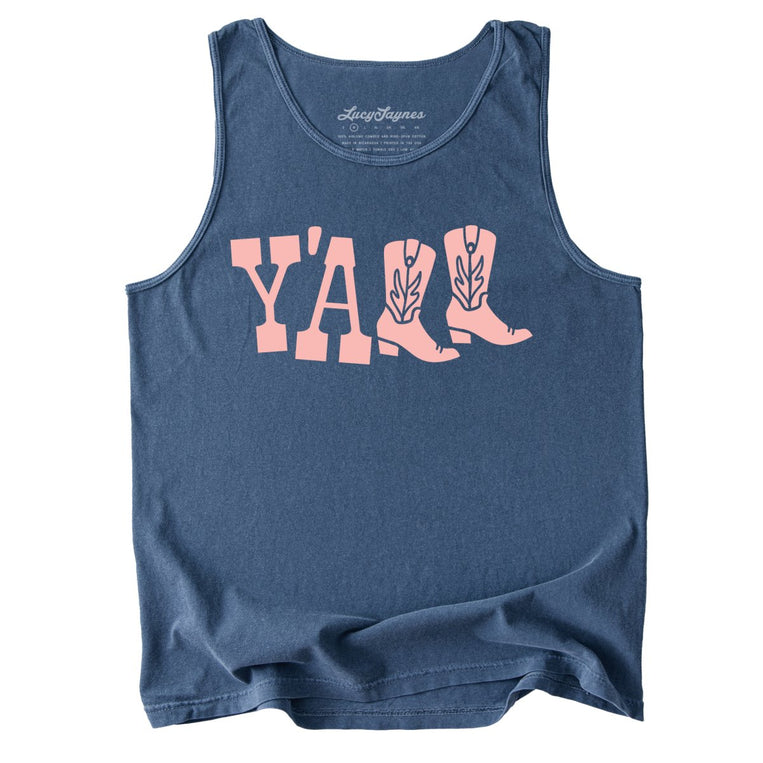 Y'all Boots Comfort Colors Graphic Tank Top - Denim