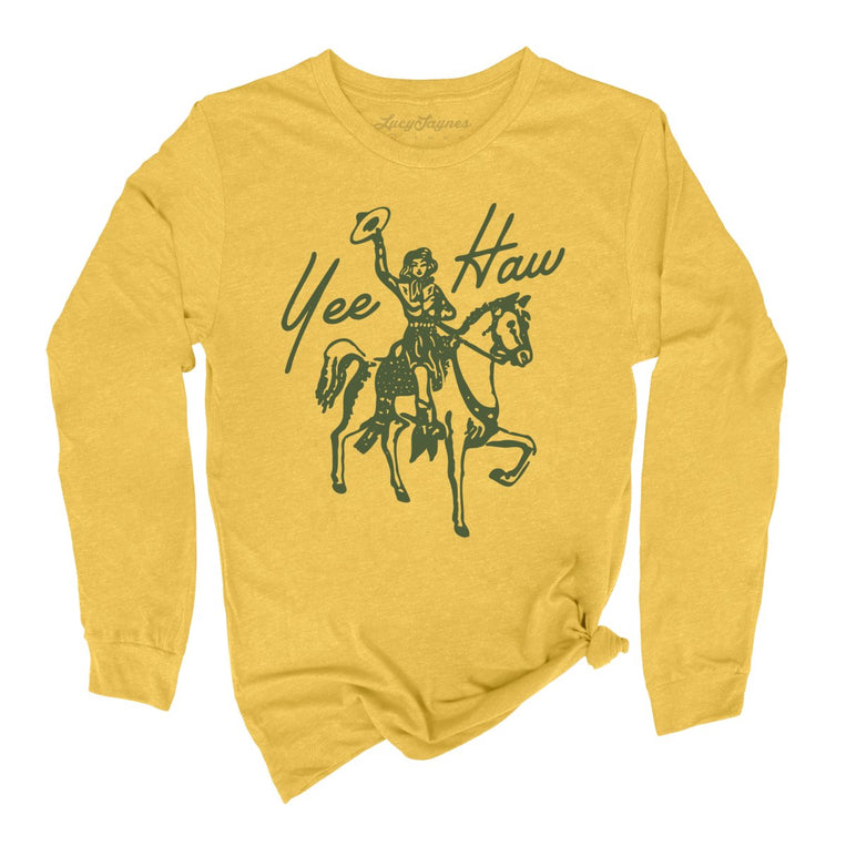 Yee Haw Graphic Long Sleeve Tee - Heather Yellow Gold