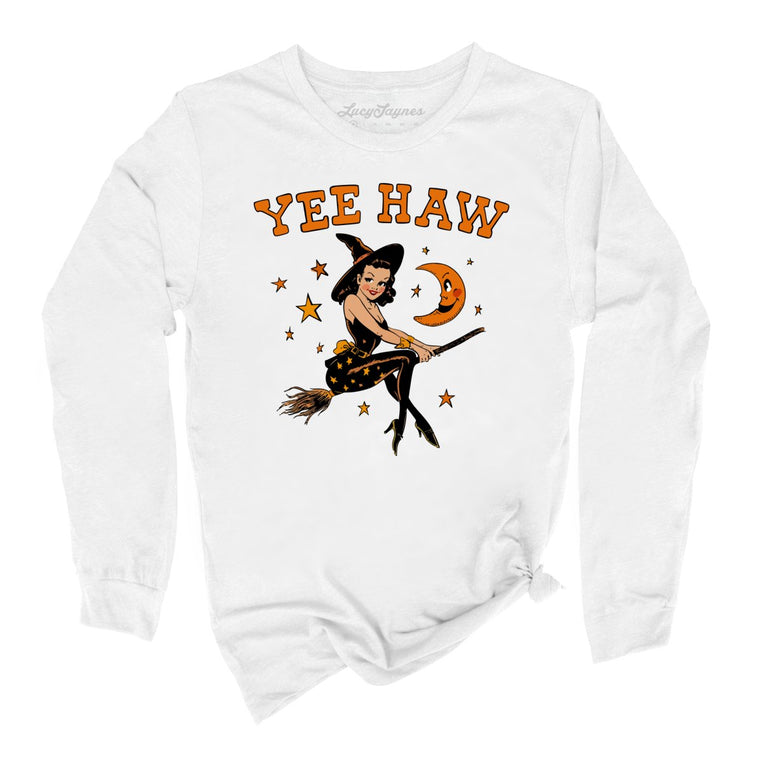 Yee Haw Witch Graphic Long Sleeve Tee - White