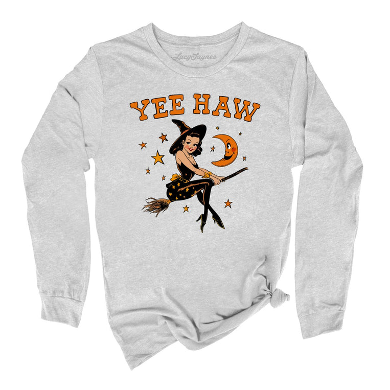Yee Haw Witch Graphic Long Sleeve Tee - Athletic Heather