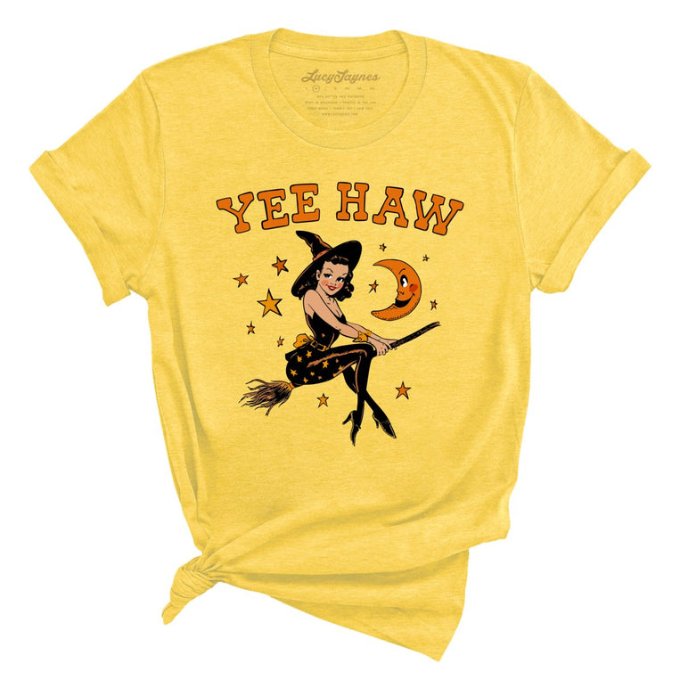 Yee Haw Witch Graphic Tee - Heather Yellow