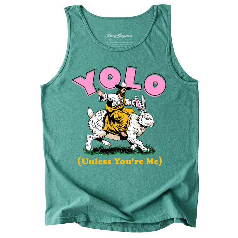 YOLO Unless You're Me Comfort Colors Graphic Tank Top - Light Green