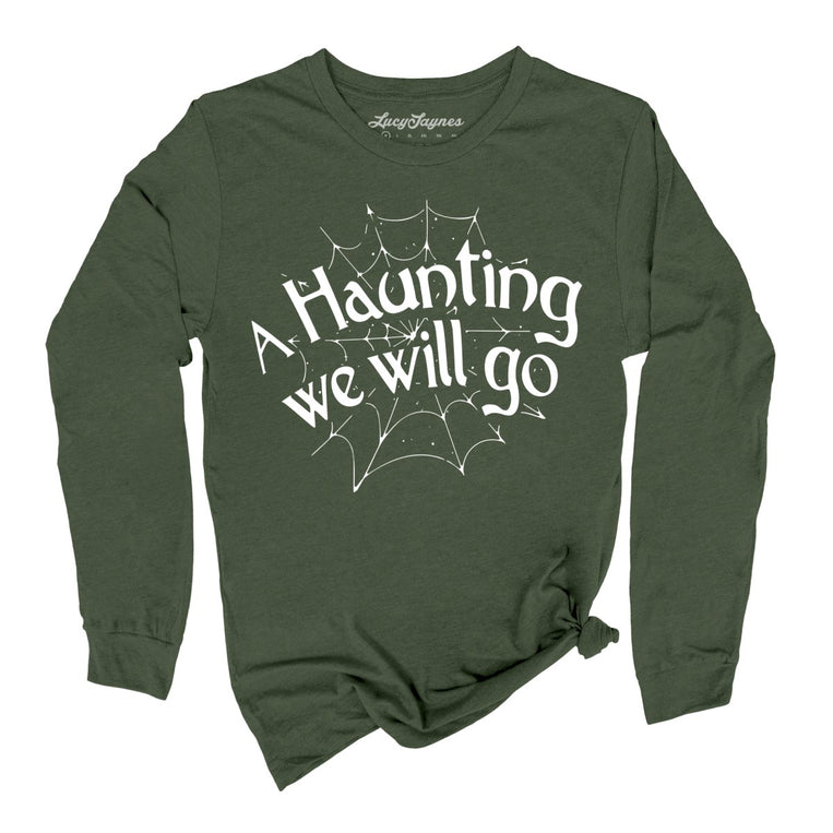 A Haunting We Will Go Graphic Long Sleeve Tee - Military Green