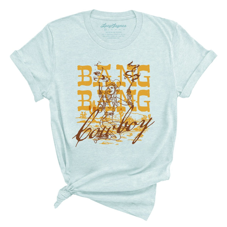 Bang Bang Cowboy Graphic Tee - Heather Ice Blue