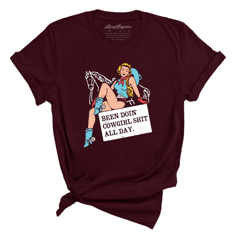 Been Doin' Cowgirl Shit All Day Graphic Tee - Heather Cardinal