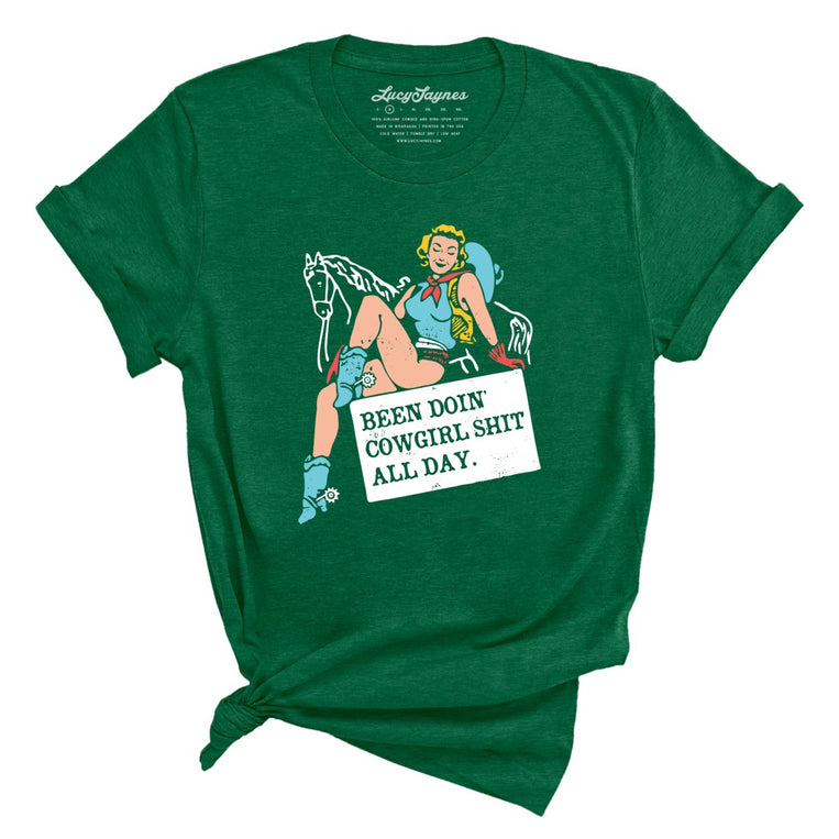 Been Doin' Cowgirl Shit All Day Graphic Tee - Heather Grass Green