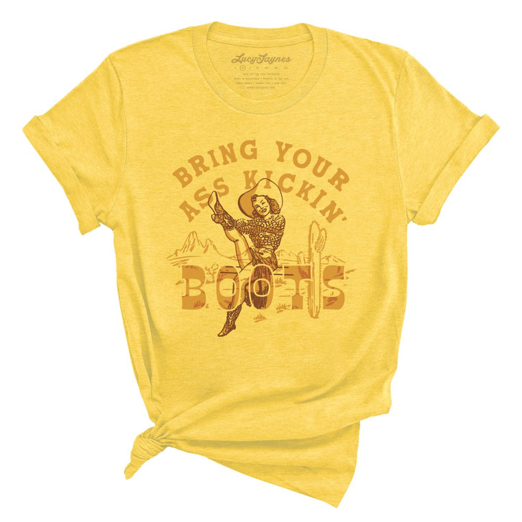 Bring Your Ass Kickin' Boots Graphic Tee - Heather Yellow