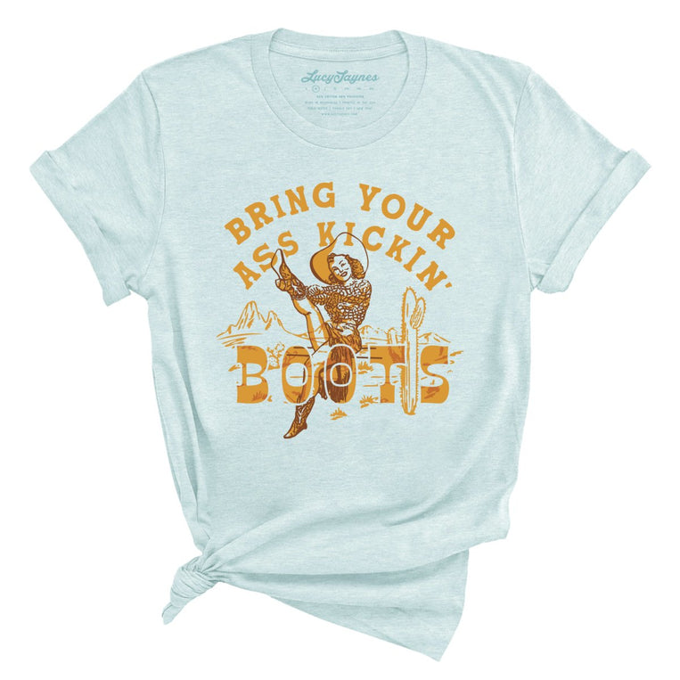 Bring Your Ass Kickin' Boots Graphic Tee - Heather Ice Blue