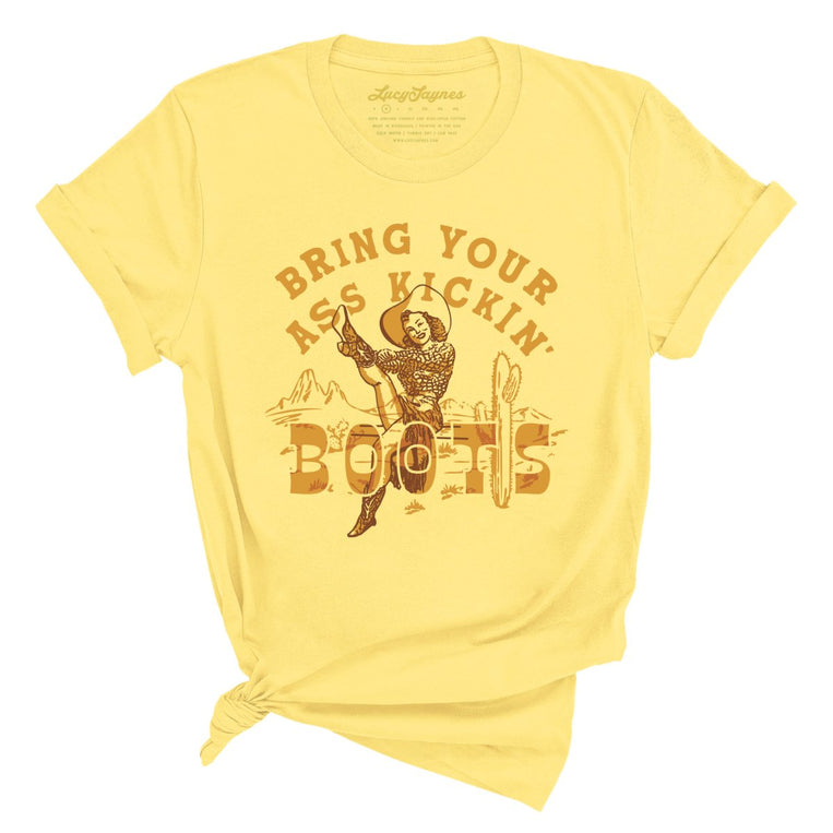 Bring Your Ass Kickin' Boots Graphic Tee - Yellow