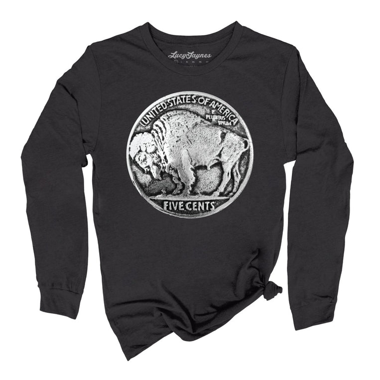 Buffalo Nickel Graphic Long Sleeve Tee - Dark Grey