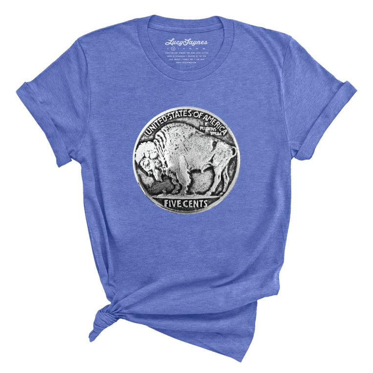 Buffalo Nickel Graphic Tee - Heather Columbia Blue