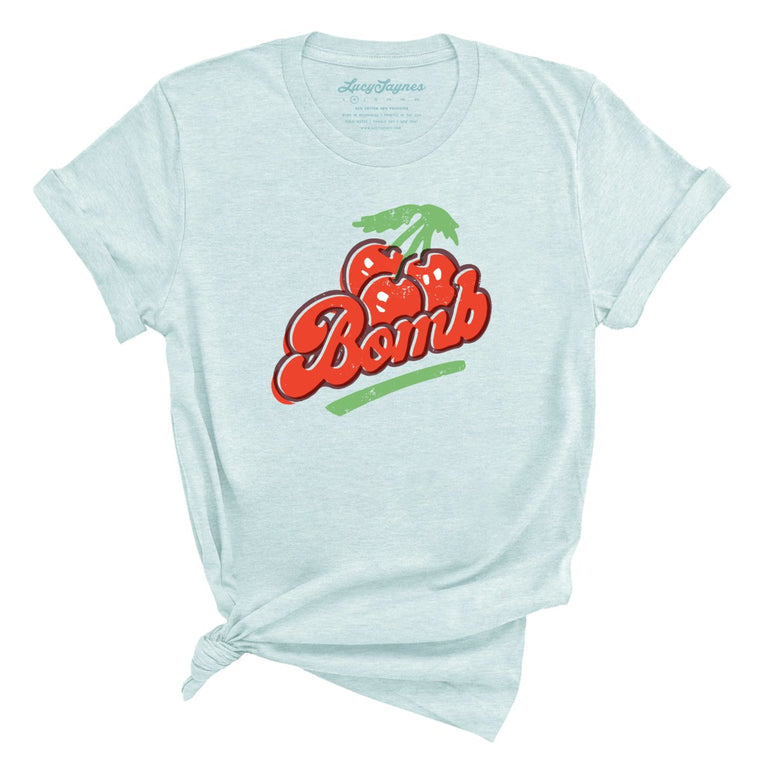 Cherry Bomb Graphic Tee - Heather Ice Blue