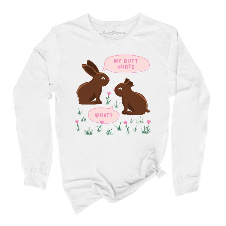 Chocolate Bunnies Graphic Long Sleeve Tee - White