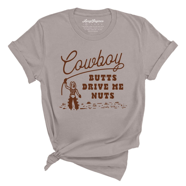 Cowboy Butts Drive Me Nuts Graphic Tee - Pebble Brown