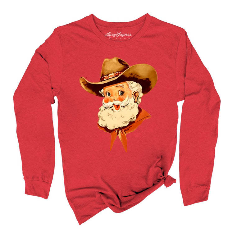 Cowboy Santa Graphic Long Sleeve Tee - Red