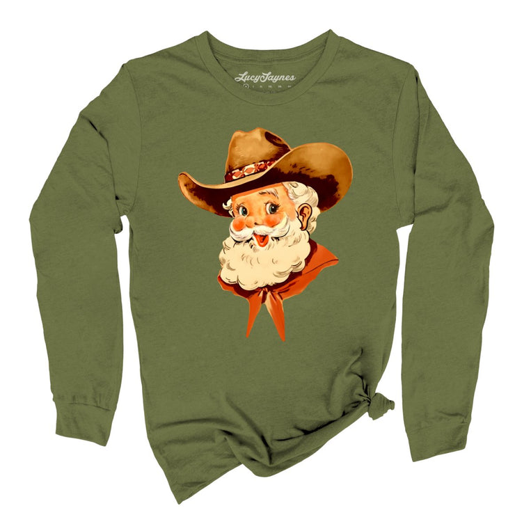 Cowboy Santa Graphic Long Sleeve Tee - Olive