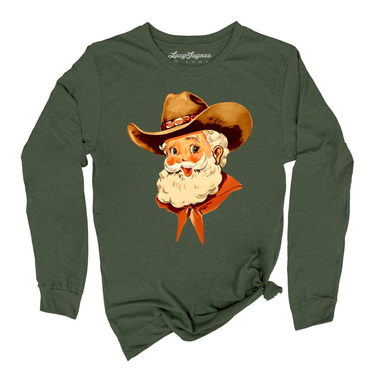 Cowboy Santa Graphic Long Sleeve Tee - Military Green