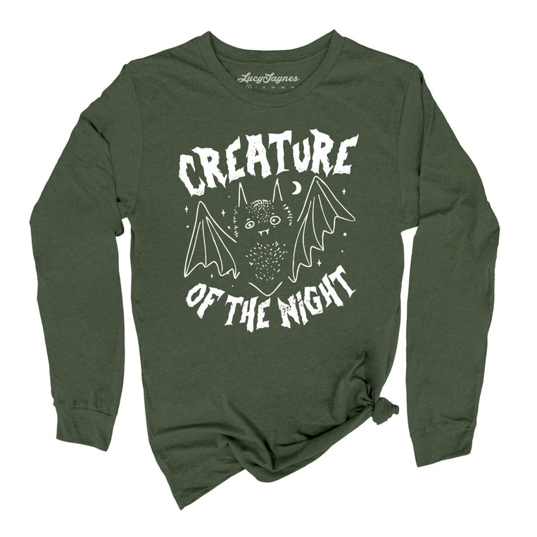 Creature of The Night Graphic Long Sleeve Tee - Military Green