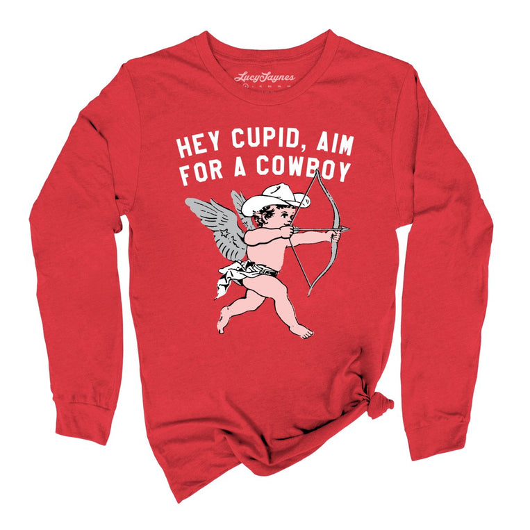 Cupid Aim For A Cowboy Graphic Long Sleeve Tee