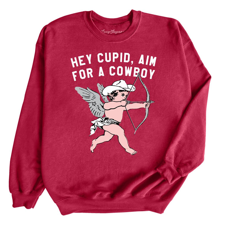 Cupid Aim For A Cowboy Graphic Sweatshirt - Cardinal Red