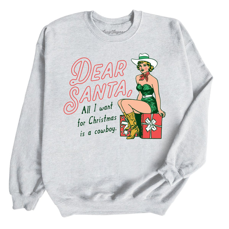 Dear Santa Cowboy Graphic Sweatshirt - Ash