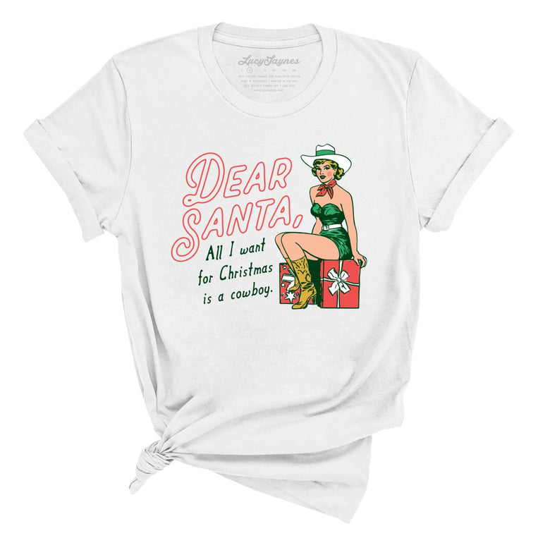 Dear Santa Cowboy Graphic Tee - White