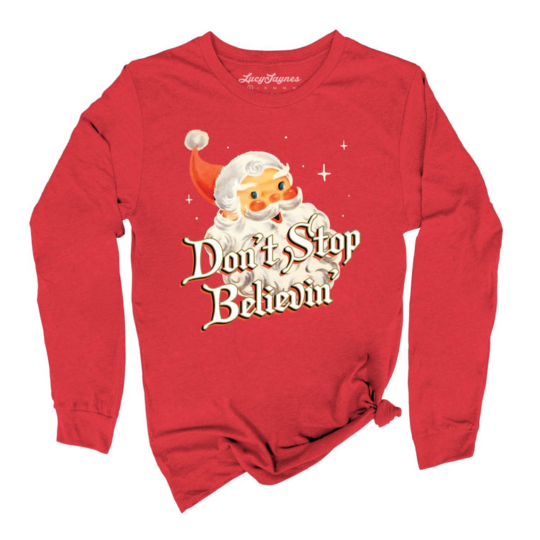 Don't Stop Believin' Graphic Long Sleeve Tee - Red