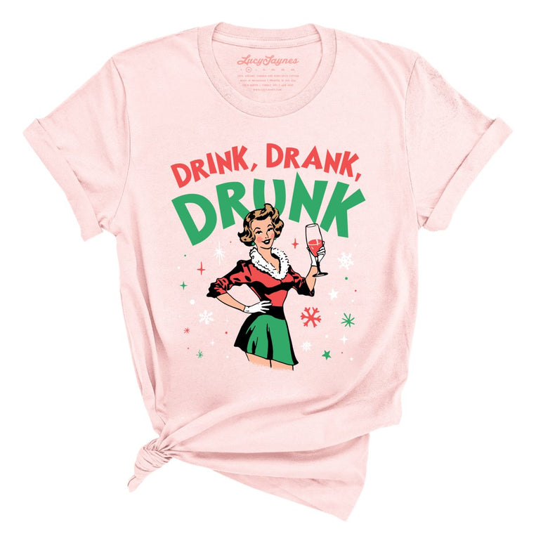 Drink Drank Drunk Graphic Tee - Soft Pink