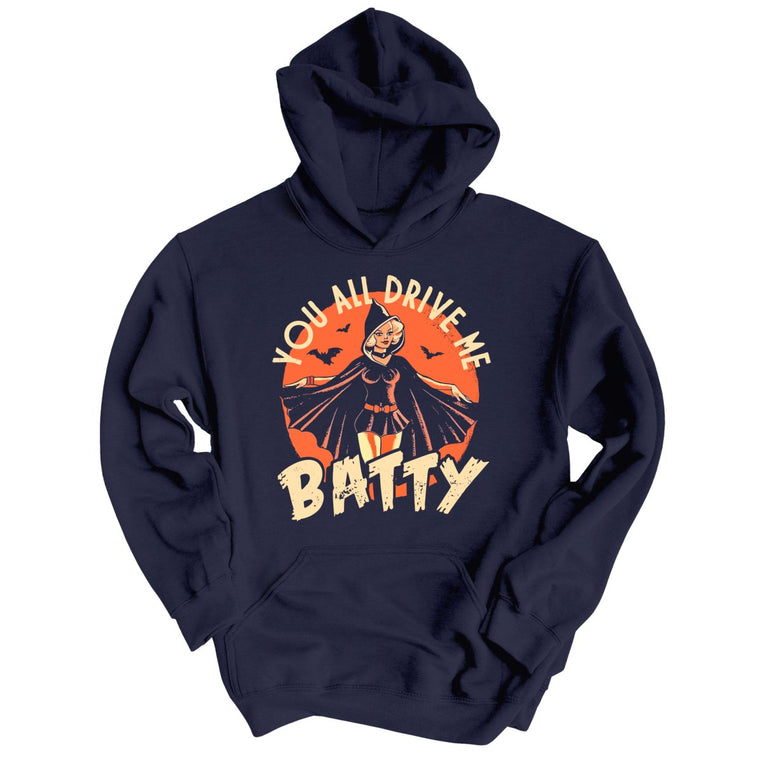 Drive Me Batty Graphic Hoodie - Classic Navy