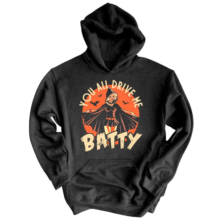 Drive Me Batty Graphic Hoodie - Charcoal Heather