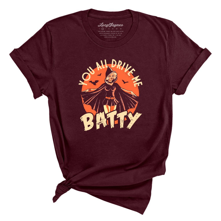 Drive Me Batty Graphic Tee - Maroon