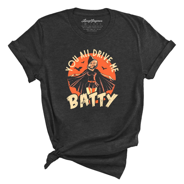 Drive Me Batty Graphic Tee - Dark Grey Heather
