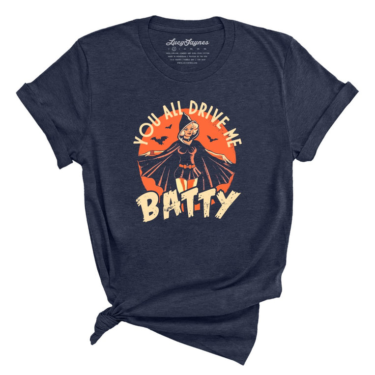 Drive Me Batty Graphic Tee - Heather Midnight Navy