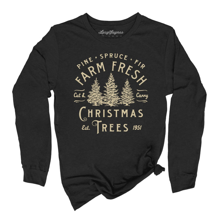 Farm Fresh Christmas Trees Graphic Long Sleeve Tee