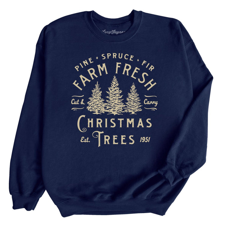 Farm Fresh Christmas Trees Graphic Sweatshirt - Navy