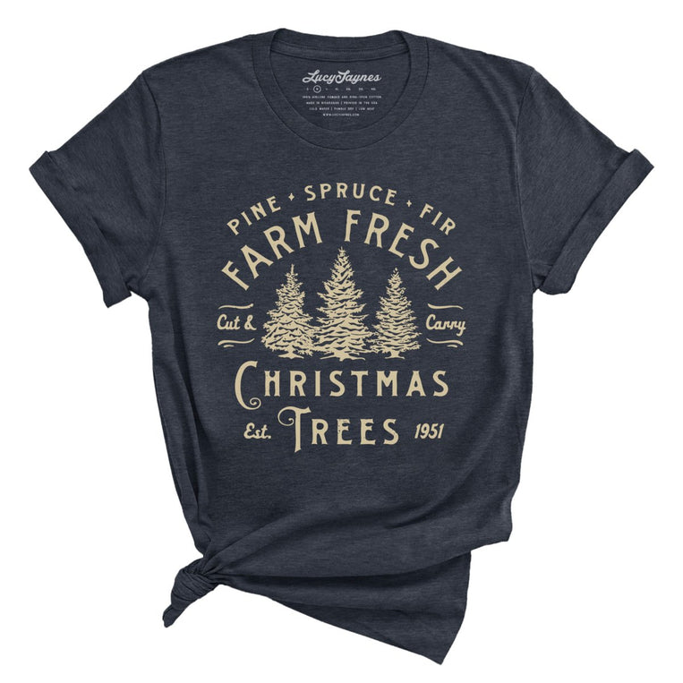 Farm Fresh Christmas Trees Graphic Tee - Heather Midnight Navy