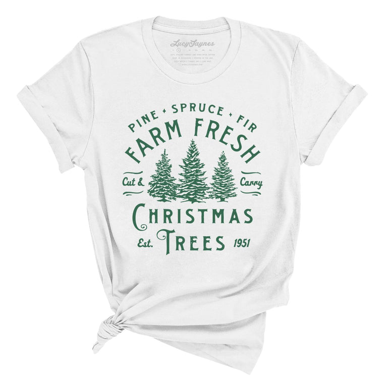 Farm Fresh Christmas Trees Graphic Tee - White