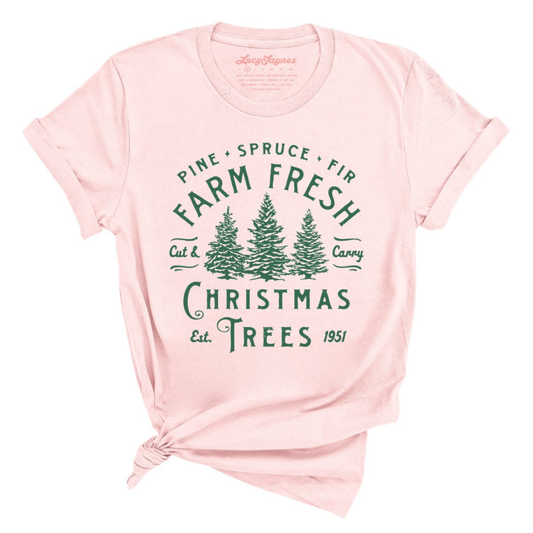 Farm Fresh Christmas Trees Graphic Tee - Soft Pink