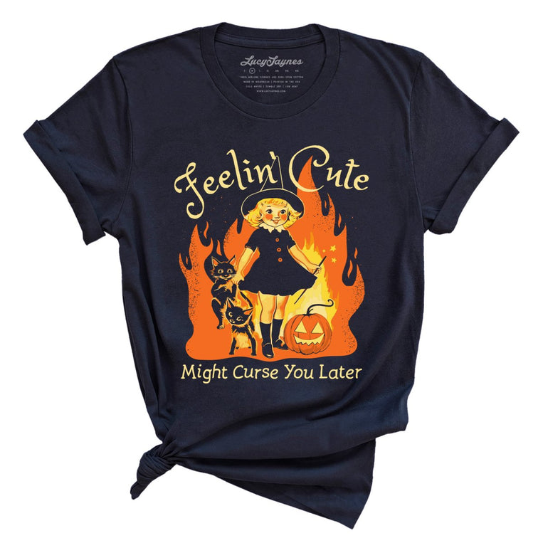Feelin' Cute Might Curse You Later Graphic Tee - Navy